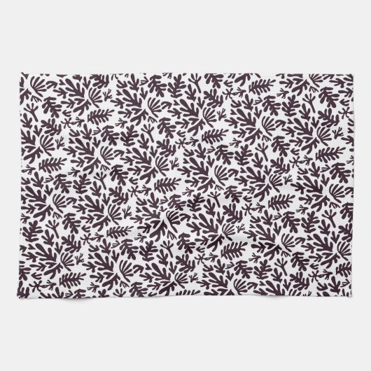 Boho Matisse Botanical Shapes Pattern Black Grey Theedoek (Horizontaal)