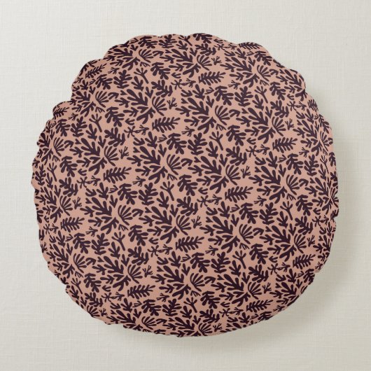 Boho Matisse Botanical Shapes Pattern Terracotta Rond Kussen (Voorkant)