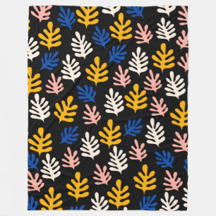 Boho Matisse botanische vormen in zwart-roze blauw Fleece Deken