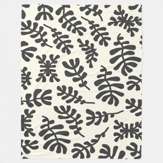 Boho Matisse Botanische vormen Pattern Black White Fleece Deken (Voorkant)