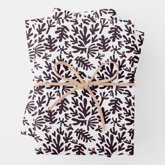 Boho Matisse Botanische vormen Pattern Black White Inpakpapier Vel (In situ)