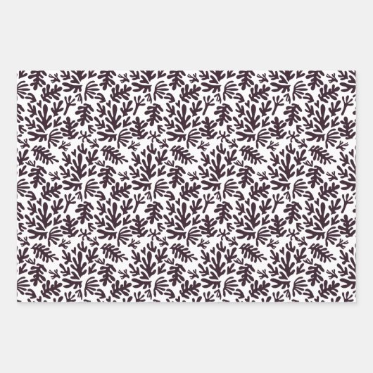 Boho Matisse Botanische vormen Pattern Black White Inpakpapier Vel (Voorkant)