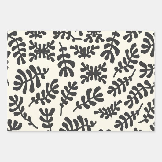 Boho Matisse Botanische vormen Pattern Black White Inpakpapier Vel (Voorkant 3)