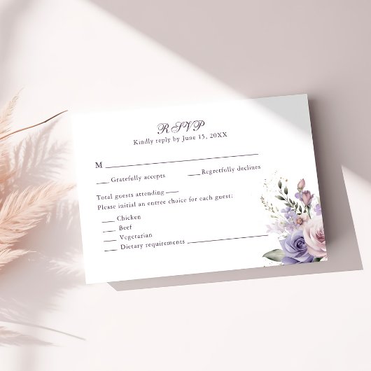 Boho Mauve and Lilac Flowers Wedding RSVP Card