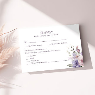 Boho Mauve and Lilac Flowers Wedding RSVP Card Kaartje
