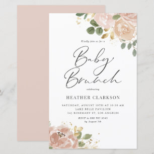 Boho Mauve Peach Flowers Baby Brunch Uitnodiging