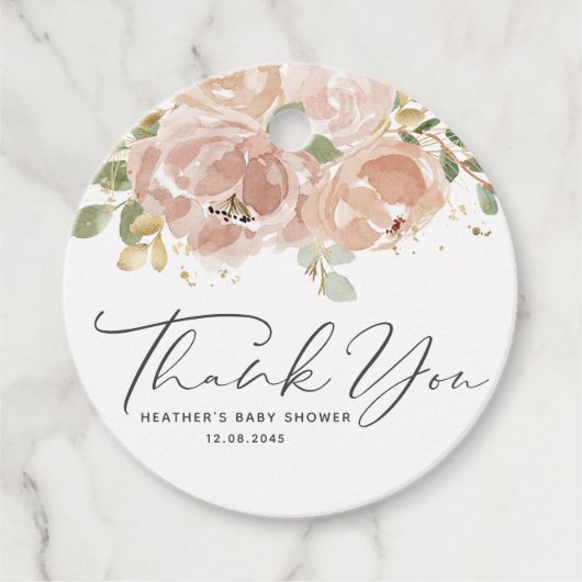 Boho Mauve Peach Flowers Baby shower Bedankt Bedankjes Labels (Voorkant)