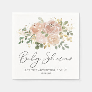 Boho Mauve Peach Flowers Baby shower Servet