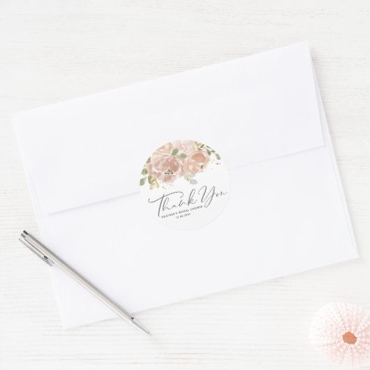 Boho Mauve Perzik Bloemen Bruidsdiner Dank je wel Ronde Sticker (Envelop)