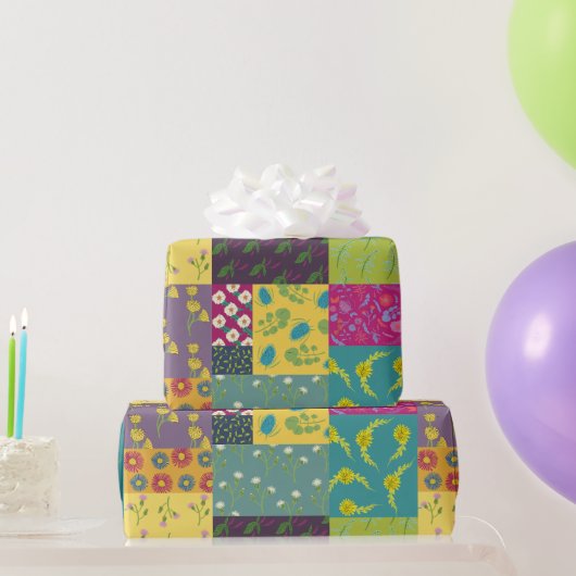 Boho Maximalist Patchwork Quilt Bloemen Cadeaupapier (Feestgeschenken)
