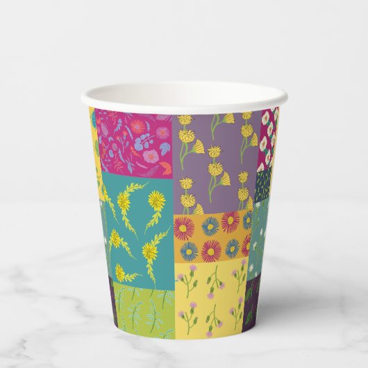 Boho Maximalist Patchwork Quilt Bruiloft Papieren Bekers (Achterkant)