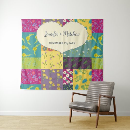 Boho Maximalist Patchwork Quilt Bruiloft Wandkleed (In Situ (horizontaal))
