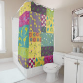 Boho Maximalist Patchwork Quilt Patterned Douchegordijn (In situ)
