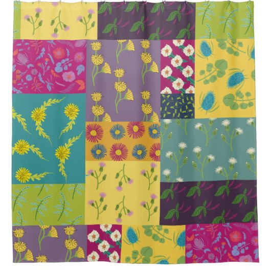 Boho Maximalist Patchwork Quilt Patterned Douchegordijn (Voorkant)