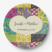 Boho Maximalistische Patchwork Quilt Bruiloft Papieren Bordje (Voorkant)