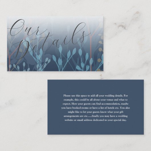 Boho Meadow Grass Blue Wedding Details Enclosure Informatiekaartje (Voorkant / Achterkant)