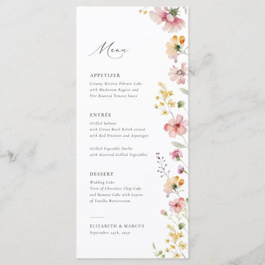 Boho Meadow Wildflower Wedding Menu (Devant)