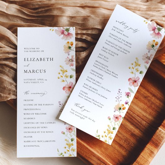 Boho Meadow Wildflower Wedding Program Programma
