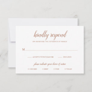Boho Meal Burnt Sinaasappel Rust Terracotta Weddin RSVP Kaartje