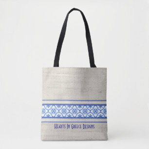 Boho Mediterraan Tegel Blauw Wit Gepersonaliseerd Draagtas