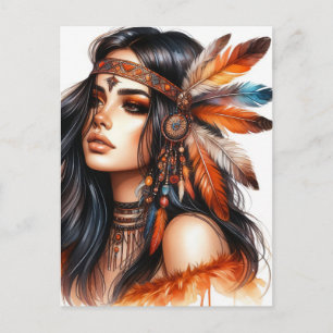 Boho Meisje AI Kunst Boheemse Mode Briefkaart