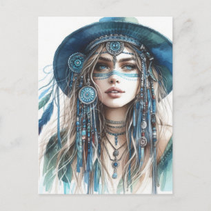 Boho Meisje AI Kunst Boheemse Mode Briefkaart