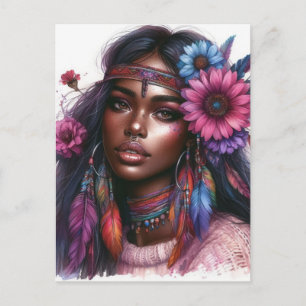 Boho Meisje AI Kunst Boheemse Mode Briefkaart