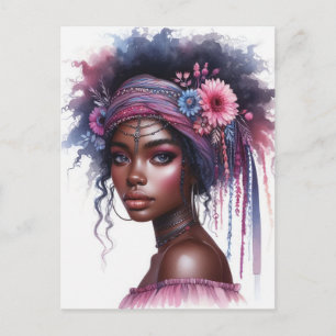 Boho Meisje AI Kunst Boheemse Mode Briefkaart