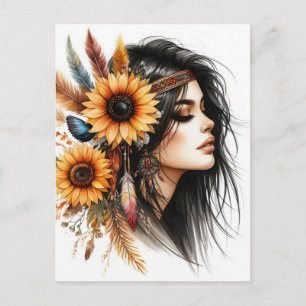 Boho Meisje AI Kunst Boheemse Mode Briefkaart