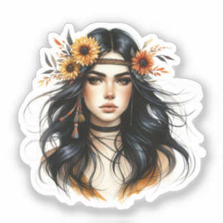 Boho Meisje AI Kunst Boheemse Mode Sticker