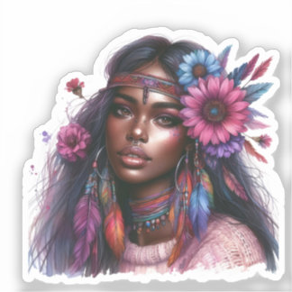 Boho Meisje AI Kunst Boheemse Mode Sticker