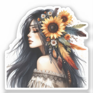 Boho Meisje AI Kunst Boheemse Mode Sticker