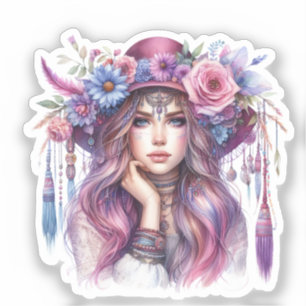 Boho Meisje AI Kunst Boheemse Mode Sticker