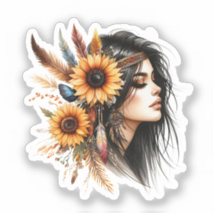 Boho Meisje AI Kunst Boheemse Mode Sticker