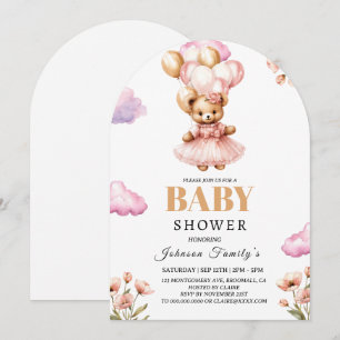 boho Meisje roze Babyshower Uitnodiging Beer