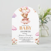 Boho Meisje Roze Babyshower Uitnodiging Beer (Staand voorkant)