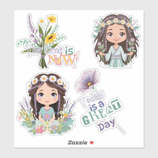Boho Meisjes met Daisies Custom-Cut Vinyl Sticker (Vel)