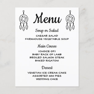 Boho Menu Dreamcatcher Black White Mariage Tribal