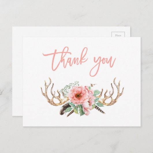 boho merci carte postale, carte pour notes bohème (Devant / Derrière)