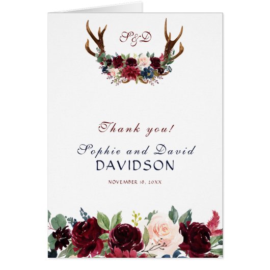 Boho Merlot Marine Blue Floral Antlers Merci (Devant)