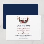 Boho Merlot Navy Blauwe Bloemige Geweien Save The Date (Voorkant / Achterkant)