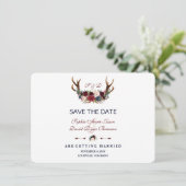 Boho Merlot Navy Blauwe Bloemige Geweien Save The Date (Staand voorkant)