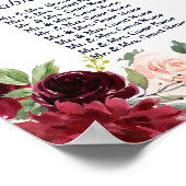 Boho Merlot Navy Blauwe Bloemstukken Stoelindeling Poster (Hoek)