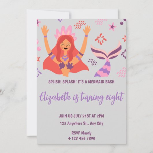 Boho Mermaid Birthday Invitation (Devant)