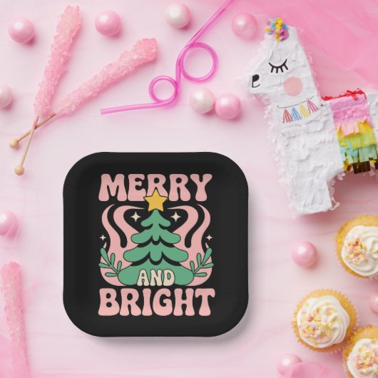 Boho Merry and Bright Personalized Floral Xmas Papieren Bordje (Feest)