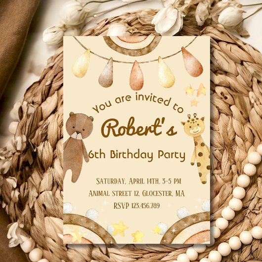 Boho mignon Ours et Giraffe Invitation Anniversair