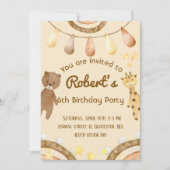 Boho mignon Ours et Giraffe Invitation Anniversair (Devant)