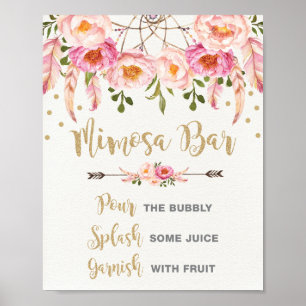 Boho Mimosa Bar Roze Gouden Bruidsdouche Poster
