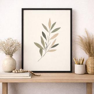 Boho Minimaal Botanisch Blad Neutraal Groen Beige Canvas Afdruk
