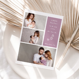 Boho Minimaal Paarse Baby Foto Aankondigingskaart Bedankkaart